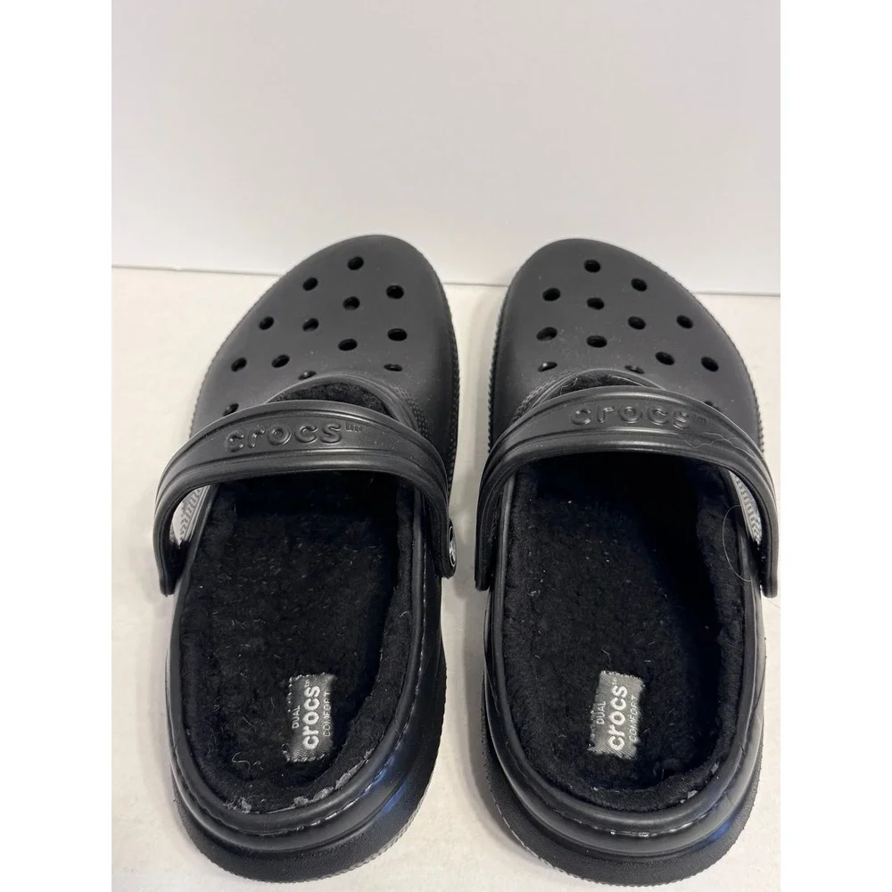 Crocs Kids' Classic Clogs Lined Black J6 slip on back strap clog shoes